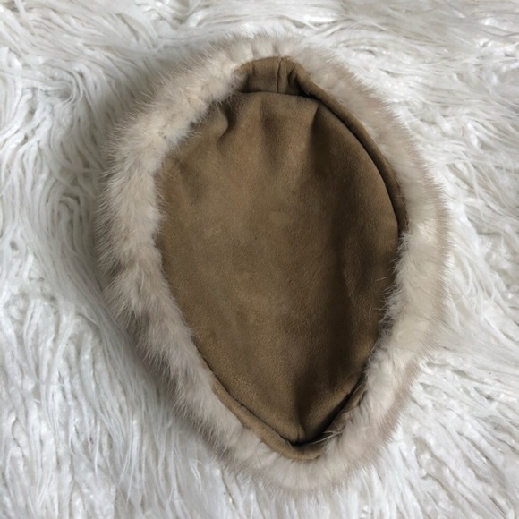 Vintage Handmade Beige Suede & Mink Fur Jackie Kennedy Onassis Pillbox Hat OS main image 7